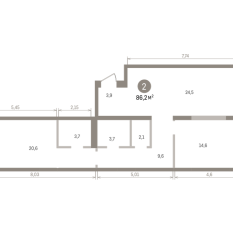 86.00 м² | 3 - 15 эт. 00