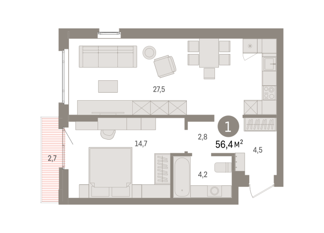56.00 м² | 8 - 16 эт.