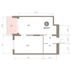 50.00 м² | 14 - 17 эт. 00