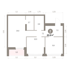 60.00 м² | 2 - 9 эт. 00