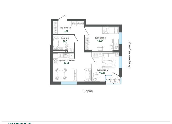 56.71 м² | 6 - 25 эт.