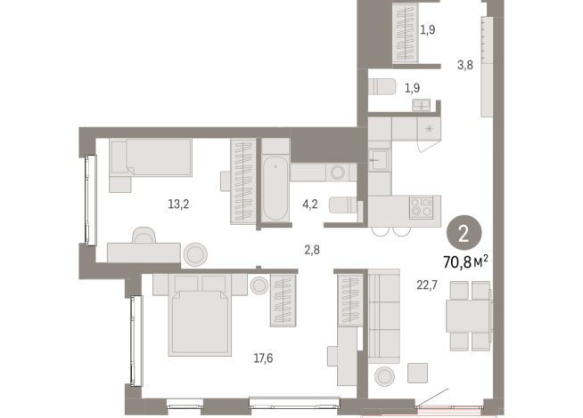 70.00 м² | 21 - 25 эт.