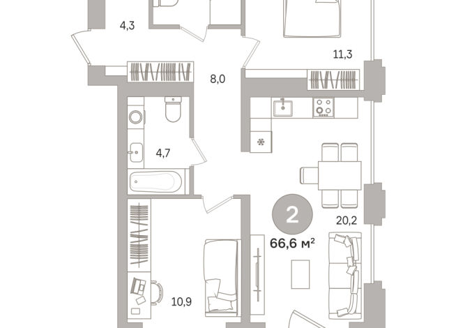 66.00 м² | 5 - 17 эт.