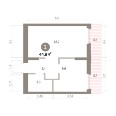 44.00 м² | 4 - 8 эт. 00