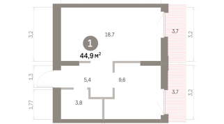 44.00 м² | 4 - 8 эт.