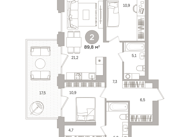 89.00 м² | 3 - 17 эт.