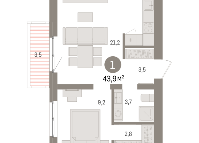 43.00 м² | 7 - 8 эт.