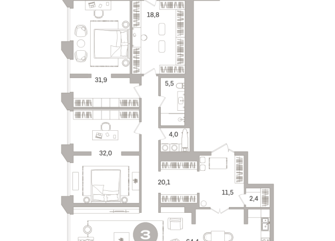 238.00 м² | 18 - 21 эт.