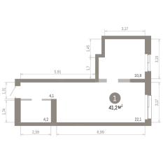 41.00 м² | 2 - 8 эт. 00
