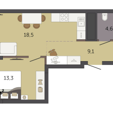 45.50 м² | 21 - 32 эт. 00