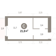 21.00 м² | 6 - 9 эт. 00