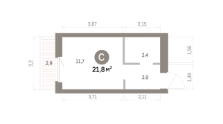 21.00 м² | 6 - 9 эт.