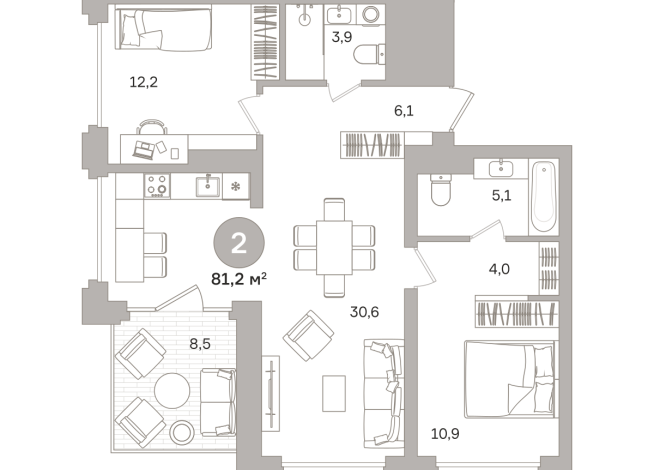 81.00 м² | 16 - 17 эт.