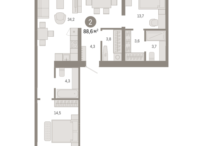 88.00 м² | 8 - 9 эт.