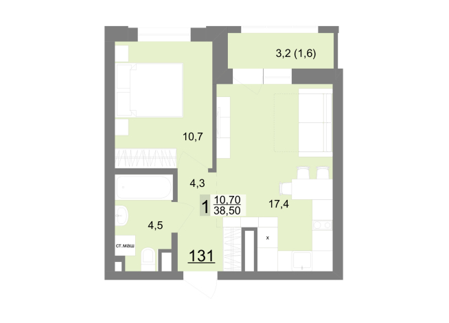 38.30 м² | 16 - 26 эт.