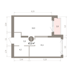 47.00 м² | 2 - 8 эт. 00