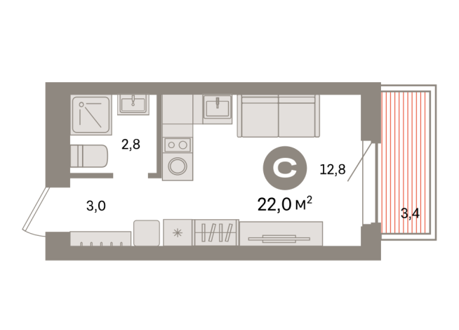 22.00 м² | 2 - 9 эт.