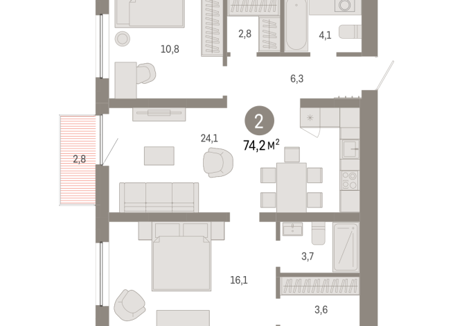 74.00 м² | 13 - 16 эт.