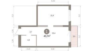 43.00 м² | 4 - 9 эт.