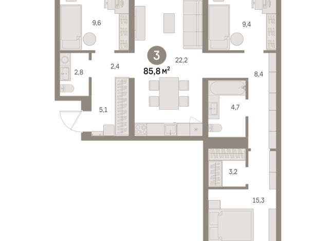 85.00 м² | 3 - 8 эт.