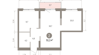 51.00 м² | 7 - 8 эт.