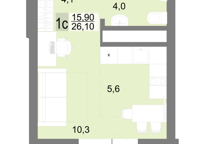 25.90 м² | 22 - 26 эт.