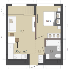 35.70 м² | 8 - 15 эт. 00