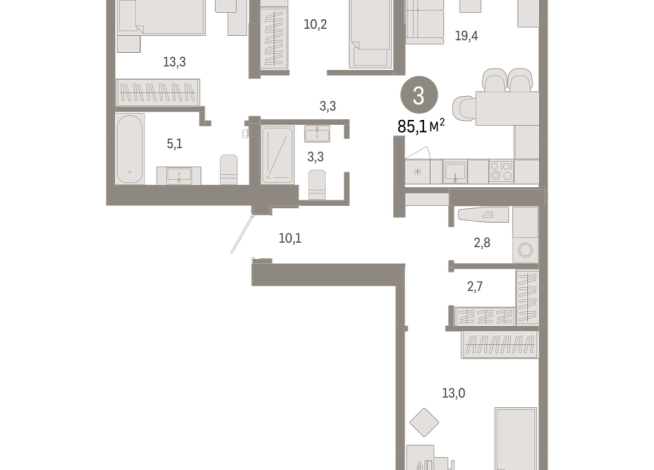85.00 м² | 7 - 9 эт.