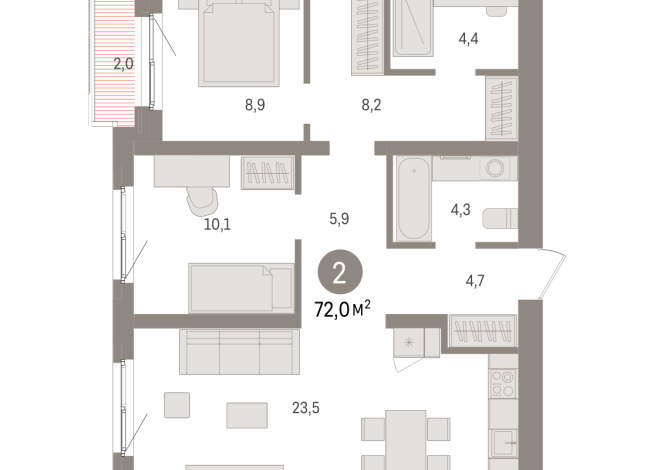 72.00 м² | 2 - 15 эт.
