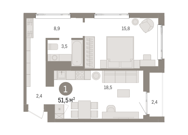 51.00 м² | 11 - 16 эт.