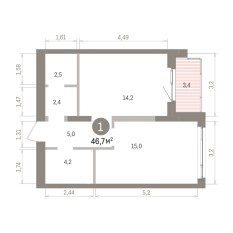46.00 м² | 3 - 8 эт. 00
