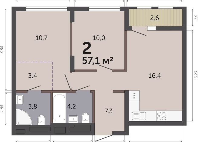 57.10 м² | 5 - 19 эт.