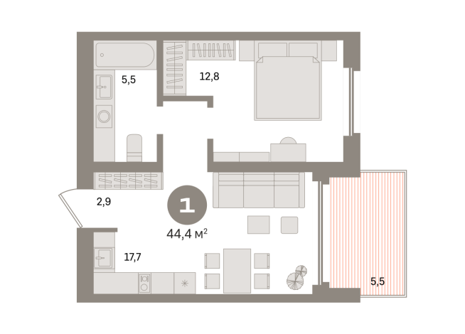 44.00 м² | 14 - 24 эт.