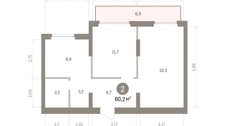 60.00 м² | 3 - 7 эт.