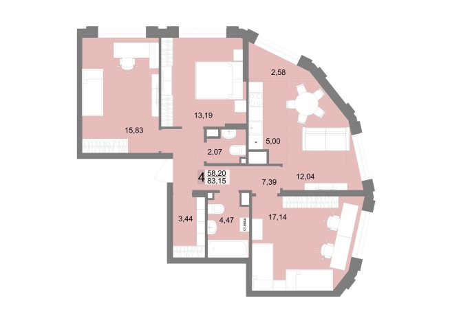 83.15 м² | 23 - 25 эт.