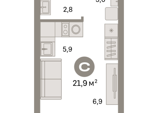 21.00 м² | 7 - 9 эт.