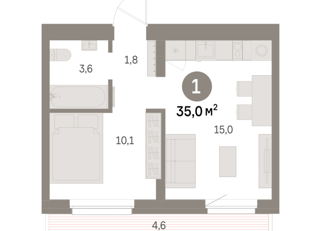 35.00 м² | 7 - 8 эт.