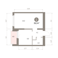 39.00 м² | 2 - 9 эт. 00