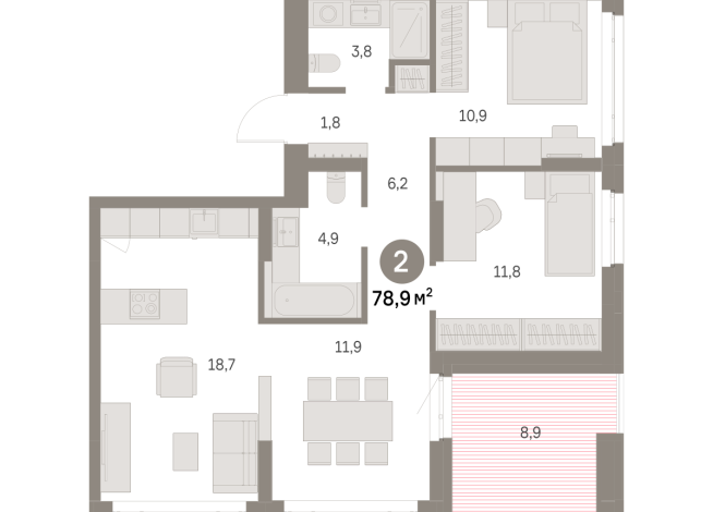 78.00 м² | 2 - 8 эт.