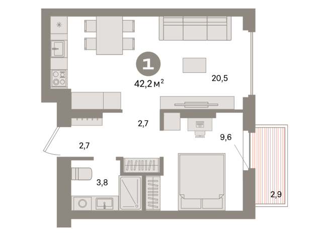 42.00 м² | 3 - 7 эт.