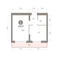 37.00 м² | 8 - 9 эт. 00