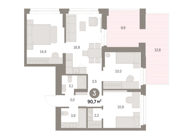 90.00 м² | 3 - 16 эт.