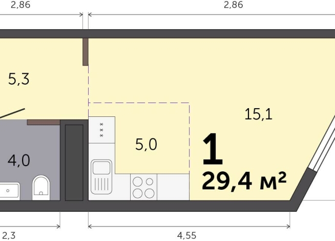 29.40 м² | 2 - 19 эт.