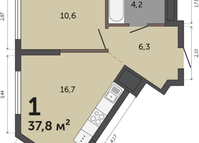 37.80 м² | 17 - 30 эт.