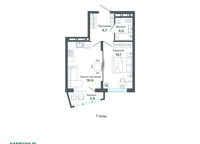 44.18 м² | 22 - 25 эт.