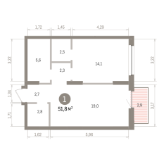 51.00 м² | 9 - 16 эт. 00