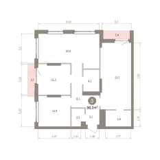 96.00 м² | 3 - 25 эт. 00