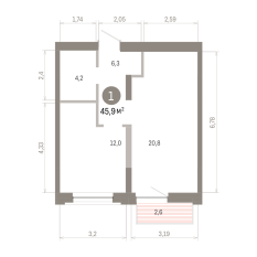 45.00 м² | 4 - 7 эт. 00