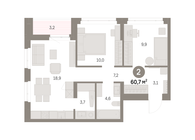 60.00 м² | 2 - 8 эт.