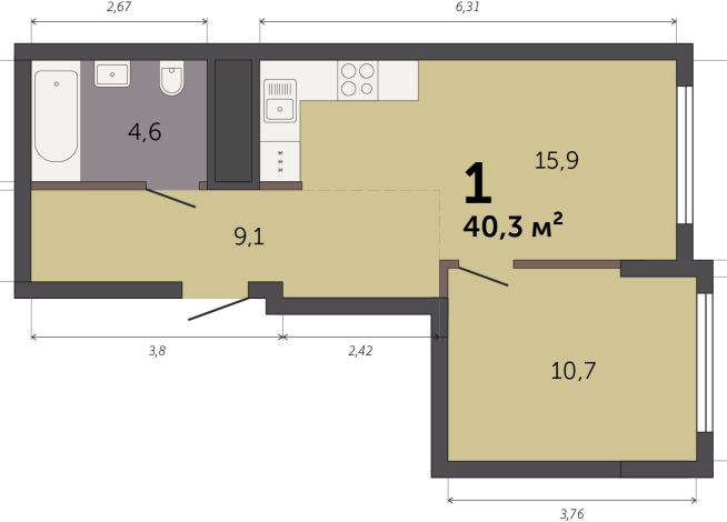 40.30 м² | 22 - 32 эт.